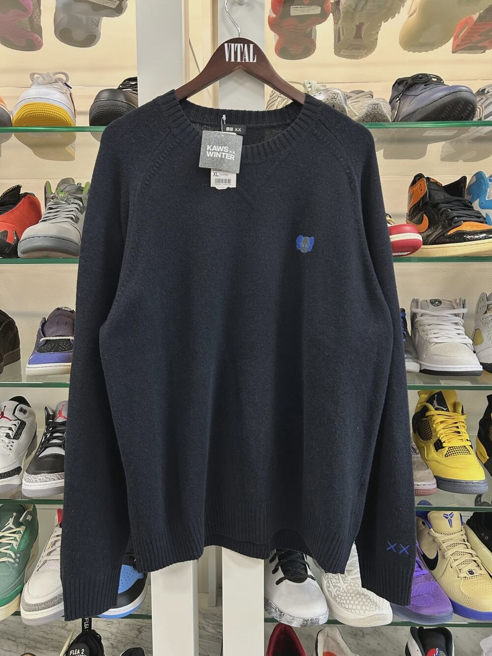 New Uniqlo x KAWS Lambswool Crewneck Sweater Navy size XL SF